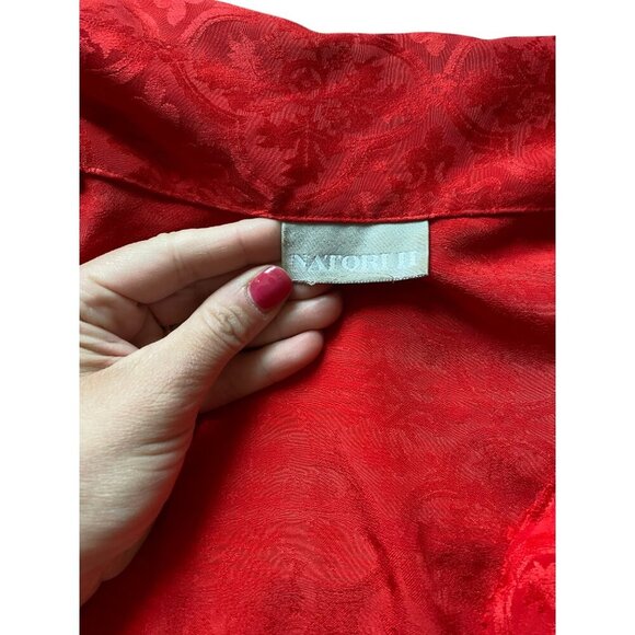 Vintage Natori II Long Red Satin Robe with Floral Embroidery - Picture 6 of 6